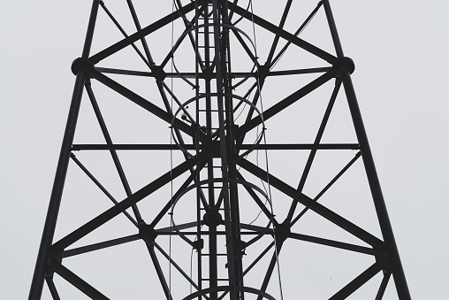 Steel structure of a telecommunications mast.  Belfast, Northern Ireland.