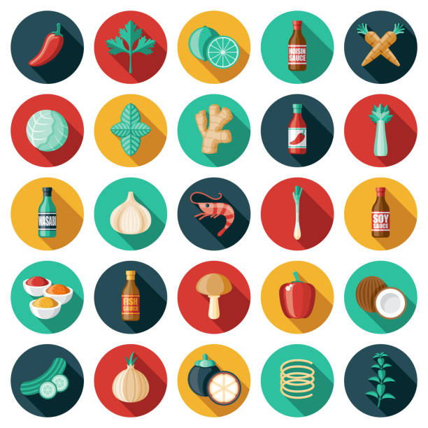 Asian Ingredients Icon Set A set of ingredients for Asian cooking icons. File is built in the CMYK color space for optimal printing. Color swatches are global so it’s easy to edit and change the colors. hoisin sauce stock illustrations