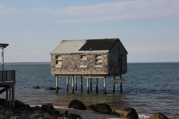 House on Stilts House on stilts in water in Hampton Bays. montauk point stock pictures, royalty-free photos & images