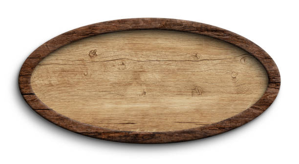 istock Old blank wooden sign with dark frame oval shape 1279406589