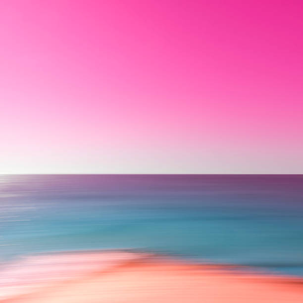superficie de agua turquesa rosa a suave y fondo de desenfoque de movimiento de la playa naranja - sea high angle view water tranquil scene fotografías e imágenes de stock