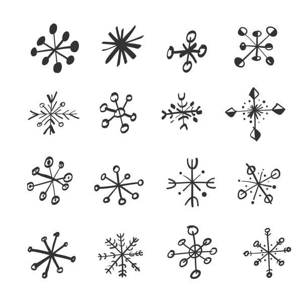 Snowflakes cartoon collection Vector illustration of a collection of cartoon style snowflakes. Cut out design elements for ideas and concepts about Christmas and winter holidays. snowflake shape drawings stock illustrations