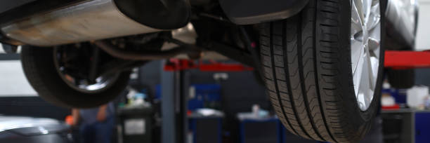 istock Car lift for professional inspection before selling 1279415762