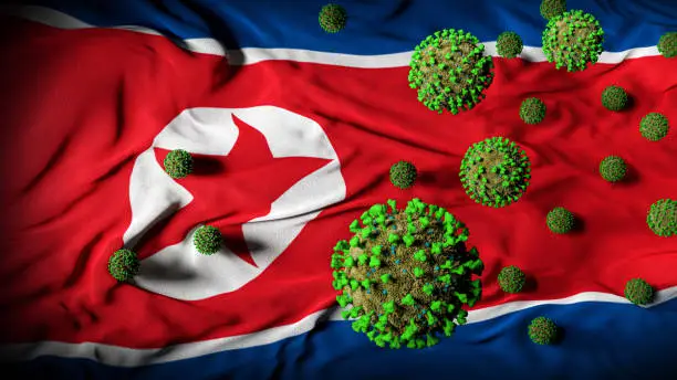 North Korea coronavirus invasion crisis abstract background. Government virus response, action, protection, awareness, threat handling, and prevention.