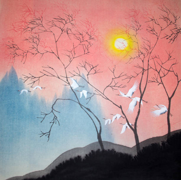 istock Chinese traditional painting of cranes 1279419489