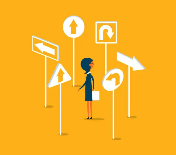 Vector illustration of crossroad - Businesswoman