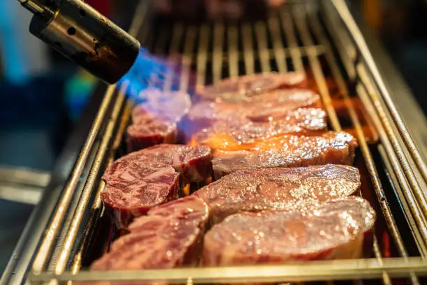 Photo of Grilled Beef Taiwan street food. Roast beef that is delicious.