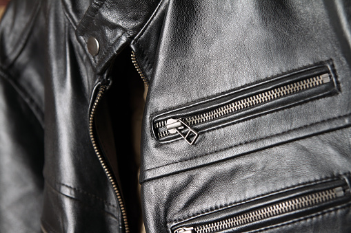 A Little Bit Older A Black Leather Jacket Detail Of Classic Old Black Leather Jacket Stock Photo - Download Image