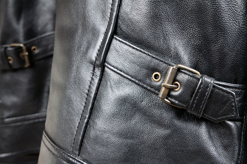 A Little Bit Older A Black Leather Jacket Detail Of Classic Old Black Leather Jacket Stock Photo - Download Image