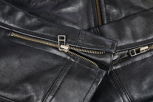 A Little Bit Older A Black Leather Jacket Detail Of Classic Old Black Leather Jacket Stock Photo - Download Image