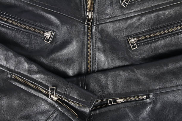 istock Detail of classic old black leather jacket 1279427902