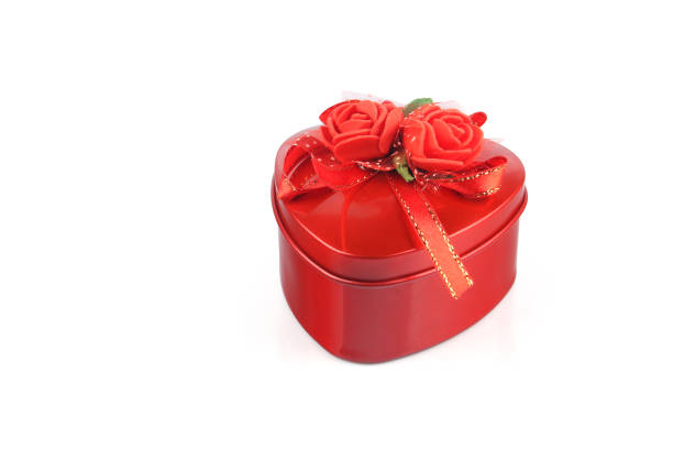 istock Red color heart shape gift box on white background 1279428464