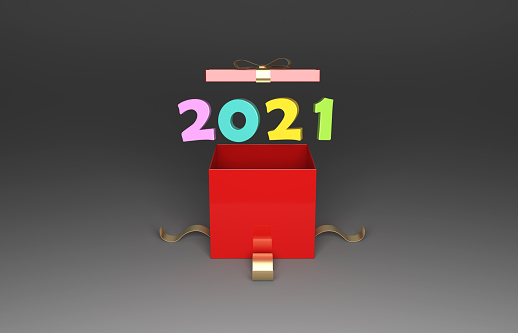 New Year 2021 Creative Design Concept with Gift Box - 3D Rendered Image