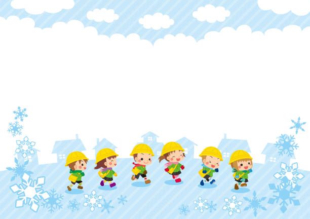 Running Kindergarteners In Winter Stock Illustration - Download Image Now -  Child, Cloud - Sky, Frame - Border - iStock