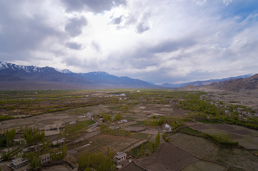 Landscape view from Thiksay Monastery or Thiksay Gompa located in Leh, Ladakh, Jammu and Kashmir, India.