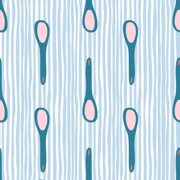 illustrations, cliparts, dessins animés et icônes de bleu marine et rose couleur cuillère de cuisson motif sans couture. ornement de doodle avec le fond dépouillé bleu. - spooning