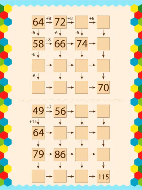 Vector illustration of mathematics for schoolchildren. count and fill in the cells