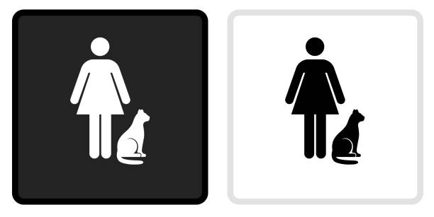 woman & cat icon na czarnym przycisku z białym najazdem - 2928 stock illustrations