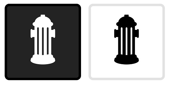 Fire Hydrant Icon on  Black Button with White Rollover. This vector icon has two  variations. The first one on the left is dark gray with a black border and the second button on the right is white with a light gray border. The buttons are identical in size and will work perfectly as a roll-over combination.