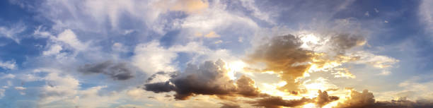 istock Dramatic panorama sky with cloud on sunrise and sunset time. 1279435794