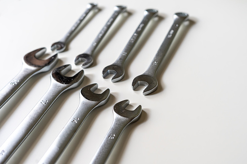 The wrench steel tools for repair on white background