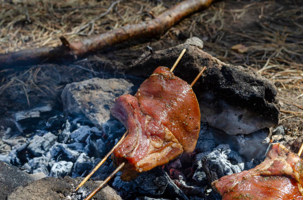 istock Pork entrecote is grilled on coals in the forest. 1279441852