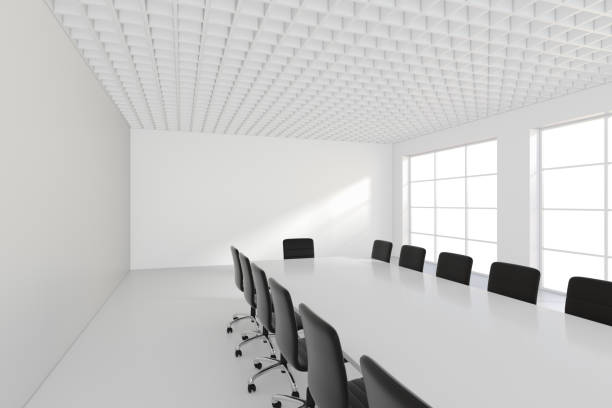 istock Meeting room and blank banner in interior with large window. 3D Rendering 1279446163
