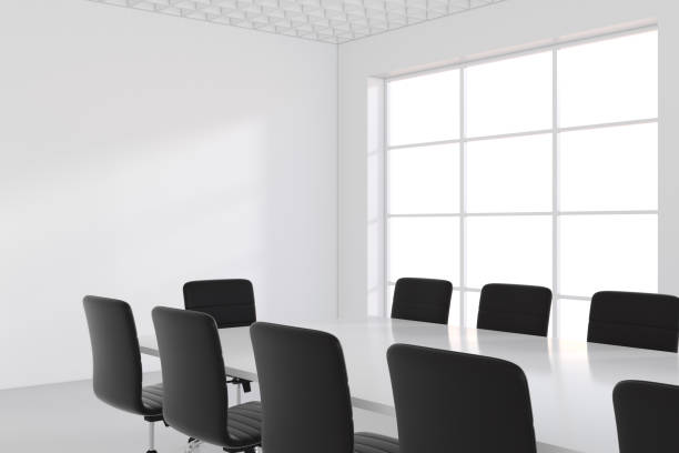 istock White office and blank banner in interior with large window. 3D Rendering 1279446210