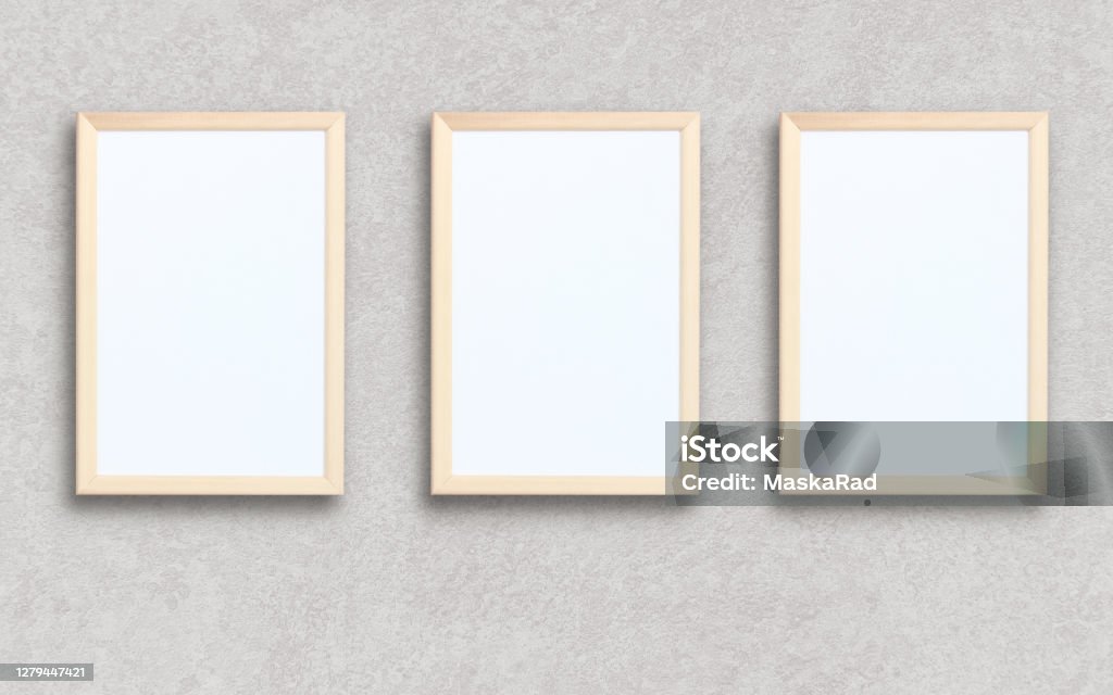 3 Empty Rectangle Three Empty Rectangular Frames On A Gray Wall Stock Photo - Download ...