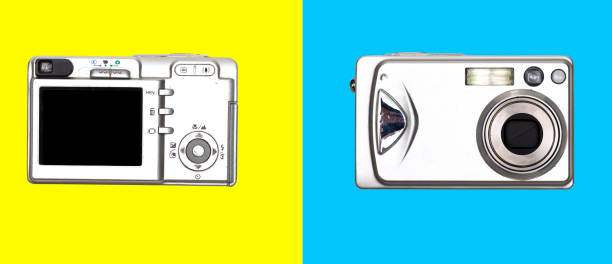 istock digital photo silver camera isolated on colorful  background 1279451266