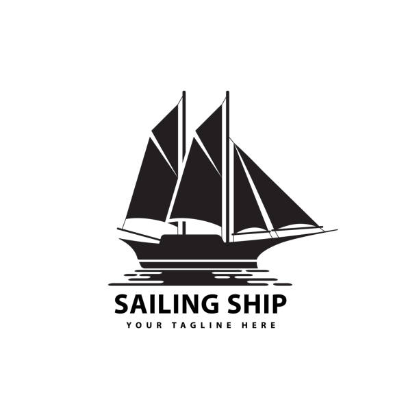 sailing ship silhouette symbol of sailing ship silhouette sea transportation design vector sailing ship stock illustrations
