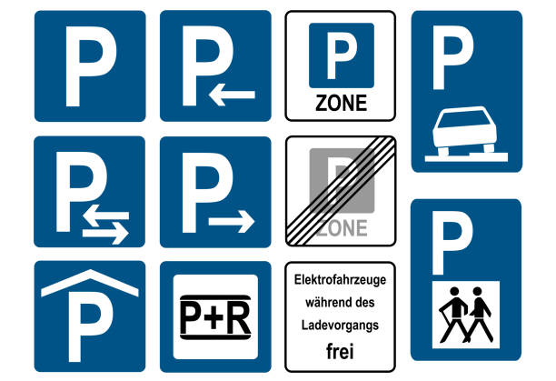 ilustrações de stock, clip art, desenhos animados e ícones de collection with parking signs - park sign