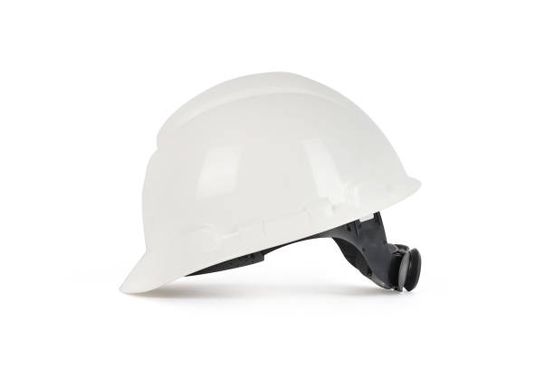 istock White safety helmet isolated on white background. Safety ideas for workers or general staff 1279460761