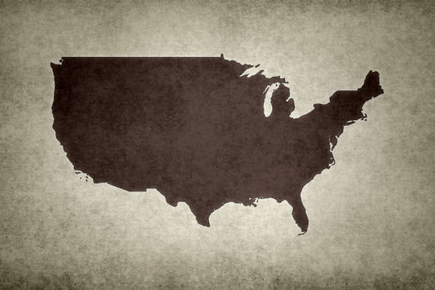 Grunge map of the USA (excluding Alaska) printed on an old paper.