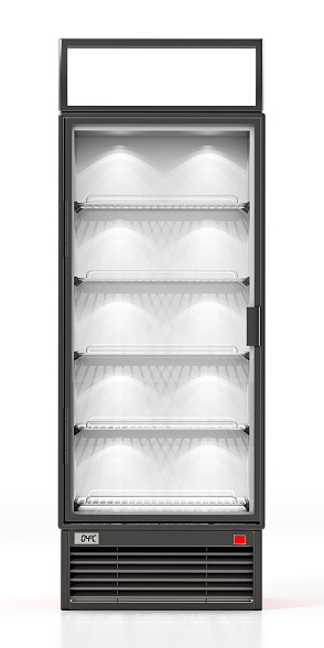Commercial beverage refrigerator isolated on white.
