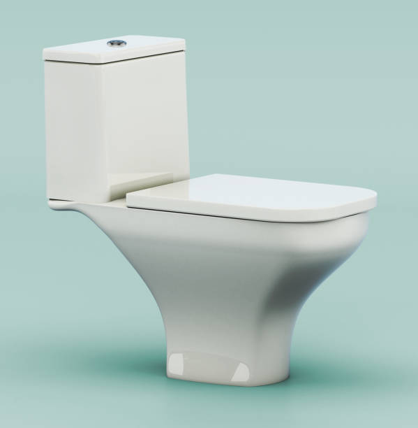 istock Generic modern white toilet isolated on green 1279461803