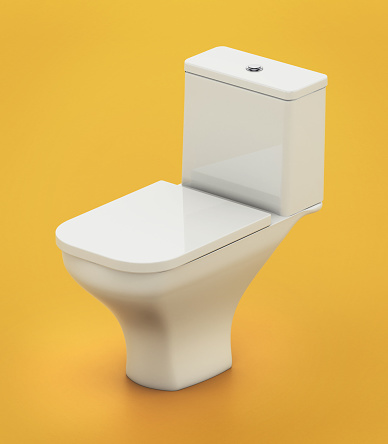 Generic modern white toilet isolated on yellow.