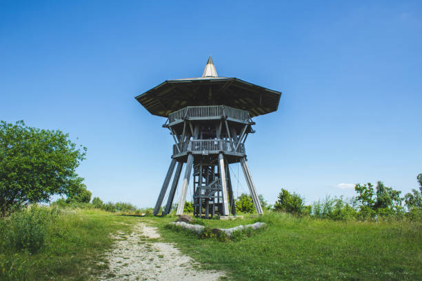 Wooden Tower on top of Velmerstot hill in North Rhine Westphalia, Germany Egge Tower at Teutoburg Forest detmold stock pictures, royalty-free photos & images