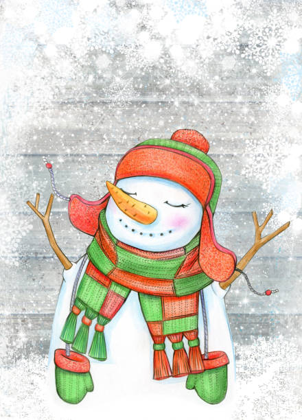 istock Happy snowman cartoon. Christmas greeting card. 1279463866