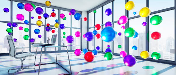 istock Meeting Room with floating Colorful Spheres 1279464242