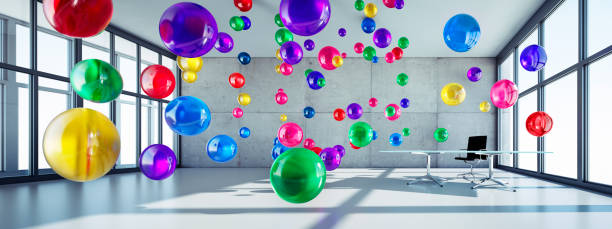 istock Meeting Room with floating Colorful Spheres 1279464253