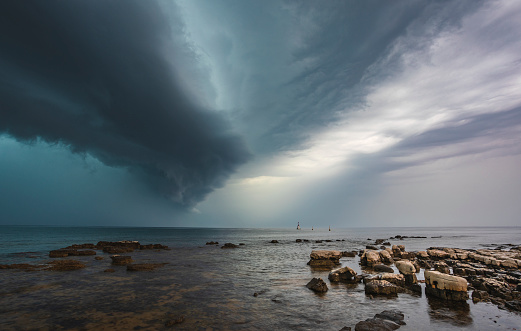 Sea thunderstorm with rain, hailstone, winds like microburst and downburst up to 160km/h, destroying everything in its path as climate change consequence near Umag (Croatia) in august 3rd, 2020.