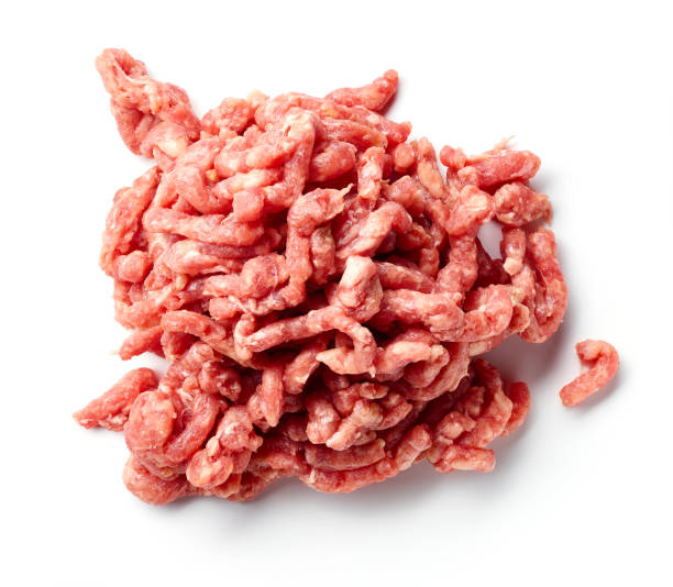istock Heap of minced meat isolated on white, from above 1279468574