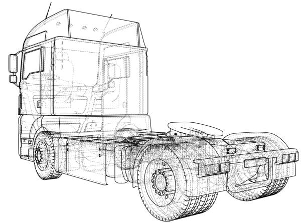 istock Wire-frame Big truck vector. Isolated on white background. Tracing illustration of 3d. EPS 10 vector format 1279469915