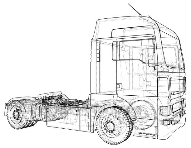 istock Commercial cargo delivery truck. Isolated. Created illustration of 3d. Wire-frame. 1279470450