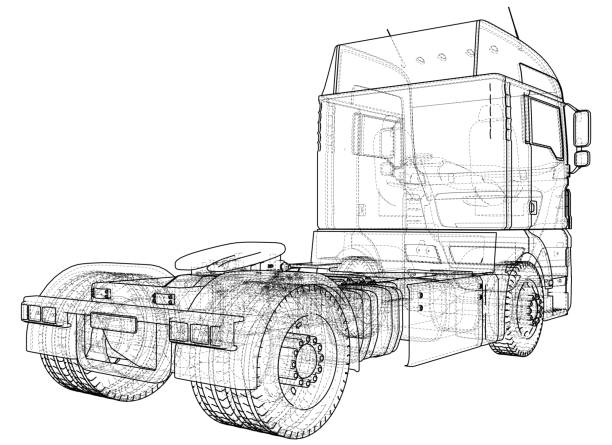 istock Modern Cargo Truck isolated on grey background. Eurotrucks delivering vehicle layout for corporate brand identity design. Tracing illustration of 3d. EPS 10 vector format. 1279471501