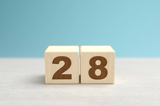 istock Wooden toy blocks forming the number 28. 1279471692