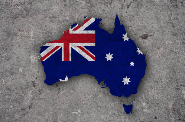 istock Map and flag of Australia on weathered concrete 1279472720
