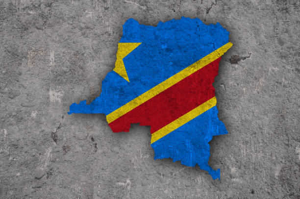 карта и флаг демократической республики конго на выветриваемом бетоне - congolese flag stock illustrations