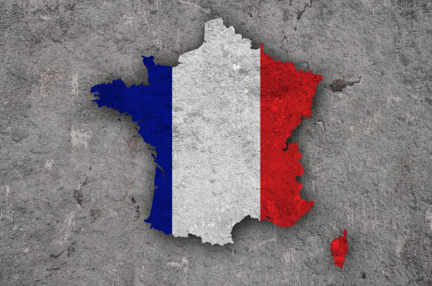 istock Map and flag of France on weathered concrete 1279473281